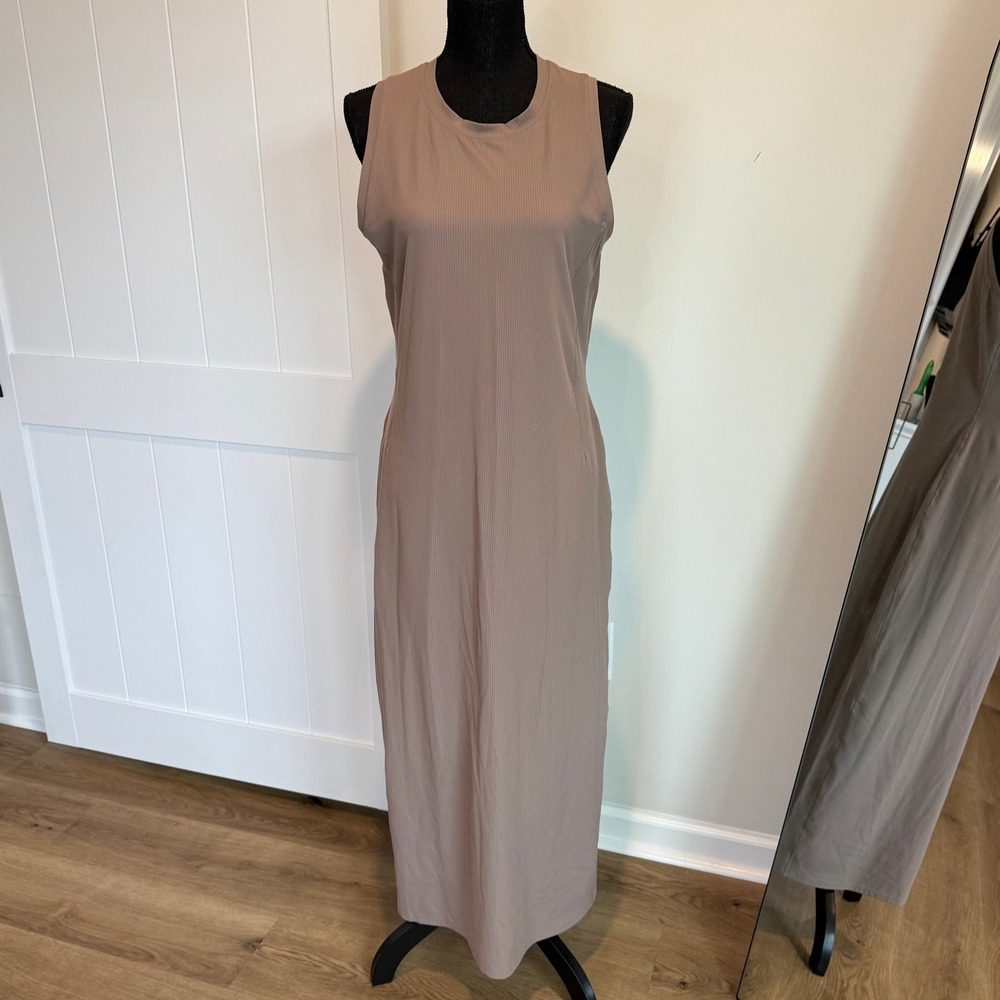 Lululemon All Aligned Ribbed Midi Dress Sleeveless Taupe Brown LW1EA5S Size 12